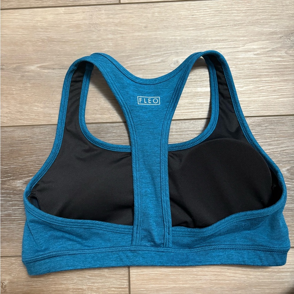 Fleo Teal and Black Racerback Sports Bra